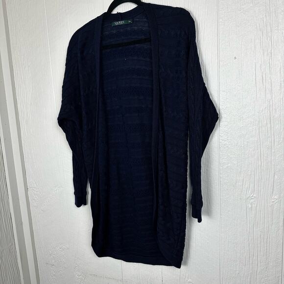 Lauren Ralph Lauren Cardigan Cable Knit Open Curved Hem Long Line Cardigan Med - Picture 3 of 10